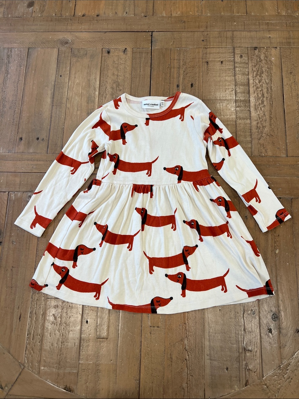 Mini rodini dachshund dog long sleeve cotton twirl dress 4-5 years